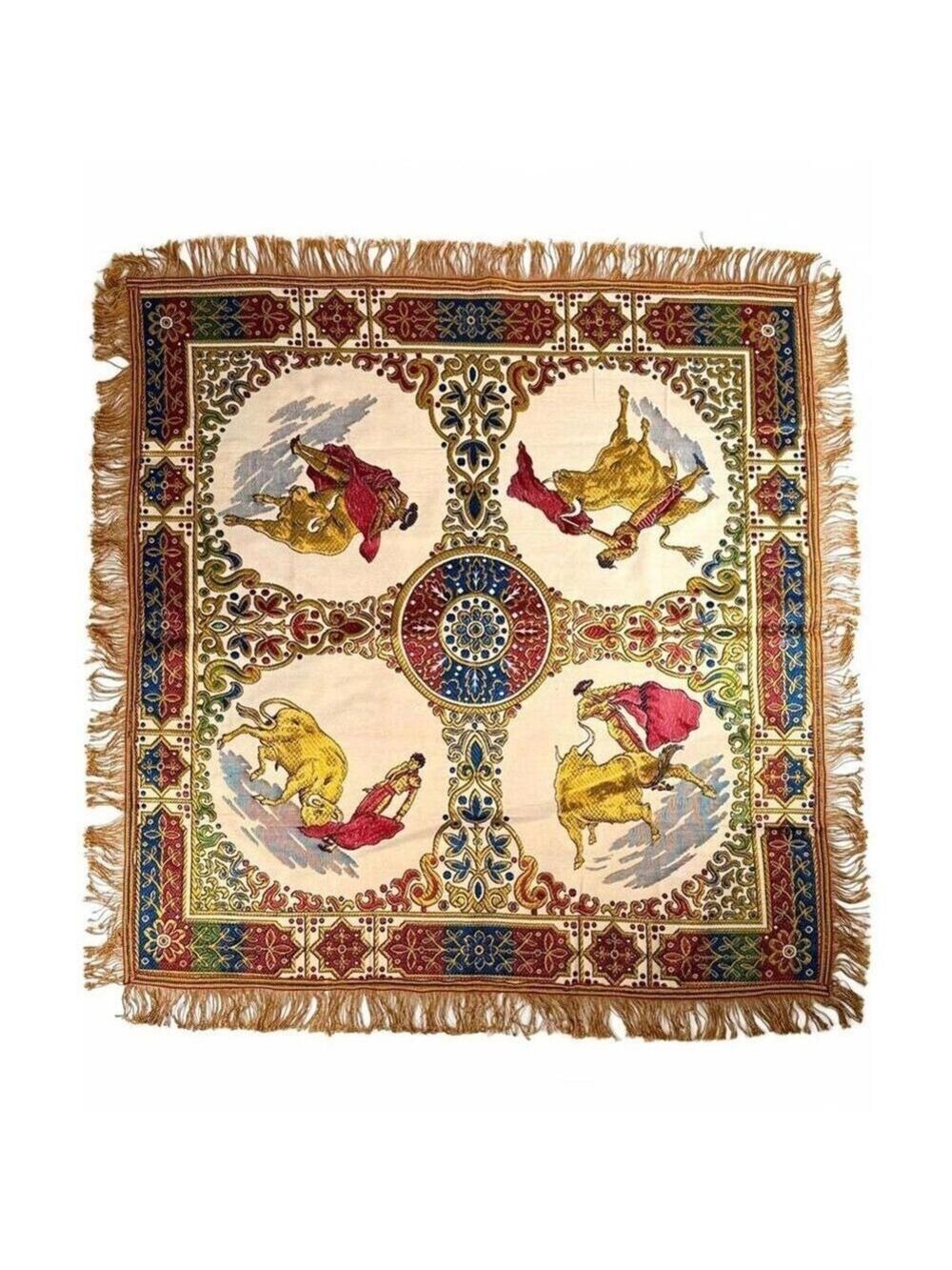 Vintage Spanish Matador Bull Fighter Scene Vibrant Barcelona Wall Tapestry